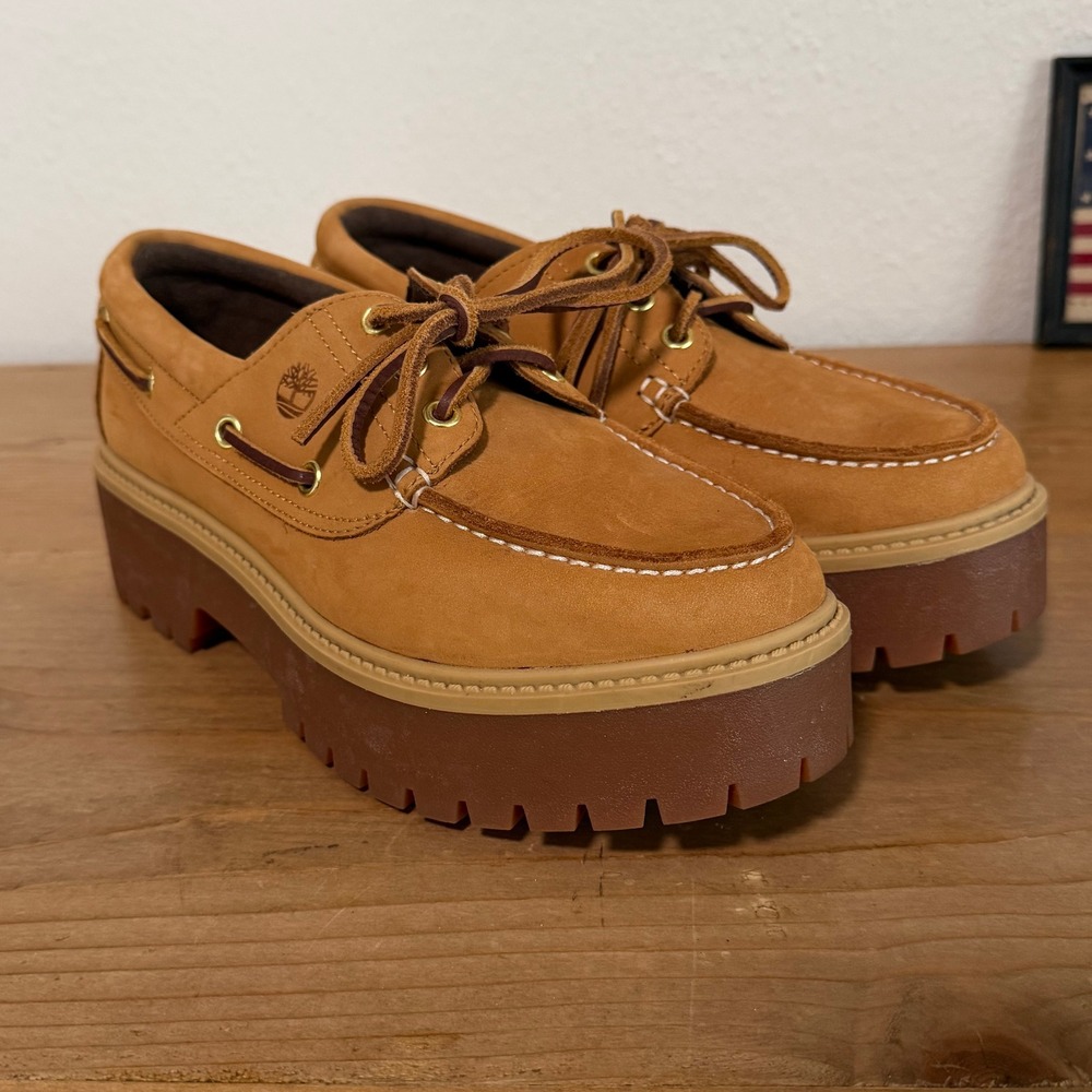 Timberland Stone Street Boat Shoes Womens 9.5 Wheat Nubuck Platform Lug Sole